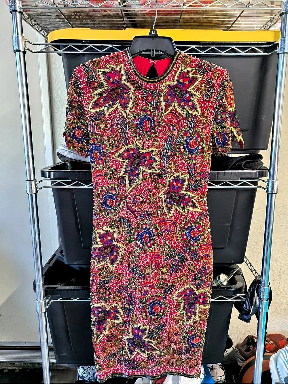 Naeem For Razzae Embellished Silk Midi Dress in Red Size Small NWT